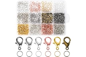 AUGSUN 6 Colors Lobster Claw Clasps and Open Jump Rings Set, 400PCS Lobster Claw Clasps with Open Jump Rings for Jewelry Maki
