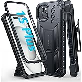 FNTCASE for iPhone 15 Plus Case: Military Grade Drop Proof Cell Phone Cover with Kickstand & Belt Clip Holder Holster | Rugged Shockproof TPU Protective Matte Textured Tough Mobile Phone Bumper
