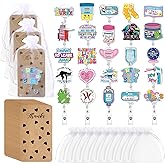 Liliaafar 25 Sets Funny Badge Reel Nurse Cute Retractable Name ID Clip with Cards and Organza Bags Acrylic Badge Holder for Doctor Medical Assistant Men Women Office Lanyard Supplies Bulk Gifts