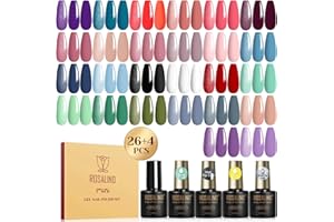 ROSALIND 30PCS Gel Nail Polish Set, Multi-Colored Gel Polish Set Base Coat Glossy Matte and Glitter Top Coat Gel Nail Set White Nude Green Blue Collection Gift for Women