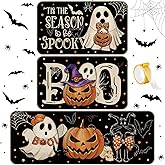 Tinideya 3 Pcs Halloween Ghost Kitchen Rugs and Mats Set Farmhouse Pumpkin Ghost Rugs Non Slip Halloween Kitchen Mat Cat Boo Floor Mats Halloween Decorations for Kitchen Bathroom Home Office(Black)