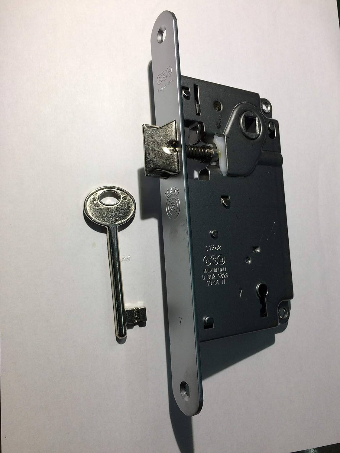 Serratura AGB CENTRO Con Scrocco - Bordo Tondo - Ottone/Cromo Satinato - Distanza 90 Mm - Foto 3