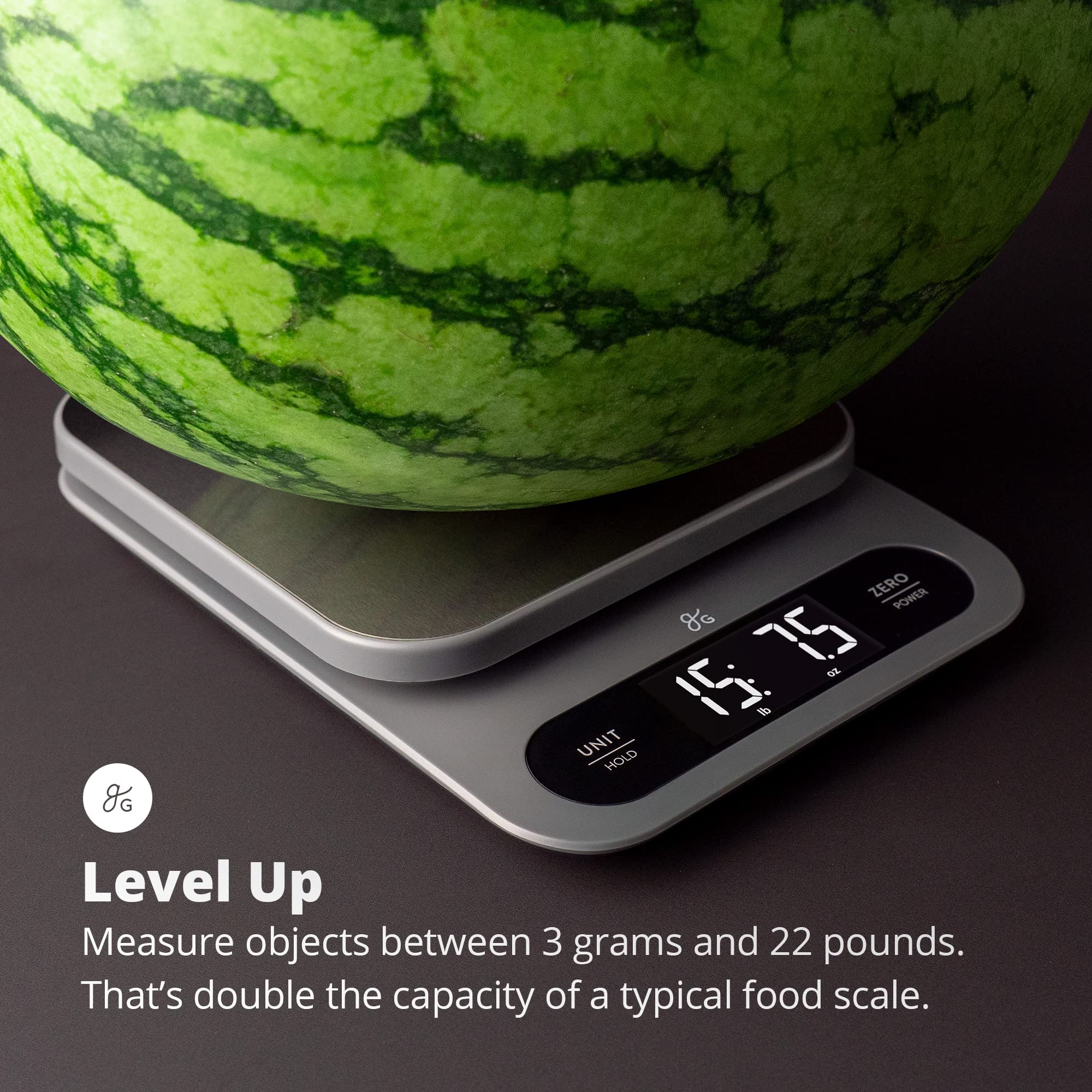 Greater Goods High Capacity Kitchen Scale - A Premium Food Scale That Weighs in Grams & Ounces w/a 22 Pound Capacity | Feat. a Hi-Def LCD Screen and Stainless Steel Platform | Designed in St. Louis