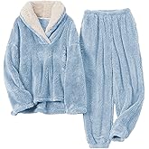 SeeLuNa Womens Fluffy Pajamas Set Fleece Pullover Pants Oversized Plush Sleepwear Cozy Fuzzy Loungewear Loose Warm Pjs Sets