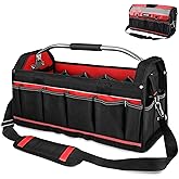 HAUTMEC 20" Heavy-Duty Tool Tote Bag with Waterproof Clear Cover, Open Top Large Tool Bag with Rotating Handle, Rigid Frame, Wear-Resistant Hard Base & Padded Shoulder Strap – HT0296