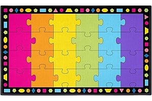 Booooom Jackson Large Classroom Rug Colorful Puzzle Classroom Carpet 7'5"x13'Area Rug with Non-Slip Backing School Classroom Seating Carpet Elementary(shense-4023)