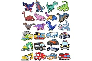 Tikono Dinosaur Shoe Decoration Charms, 25pcs ABS Police Car Excavator Decorations for Clogs and Sandals, Unisex