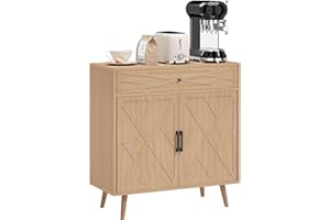 HOMCOM Sideboard Buffet Cabinet with Drawer and Cabinet, 30" Farmhouse Kitchen Coffee Bar Cabinet with Adjustable Shelf, Oak