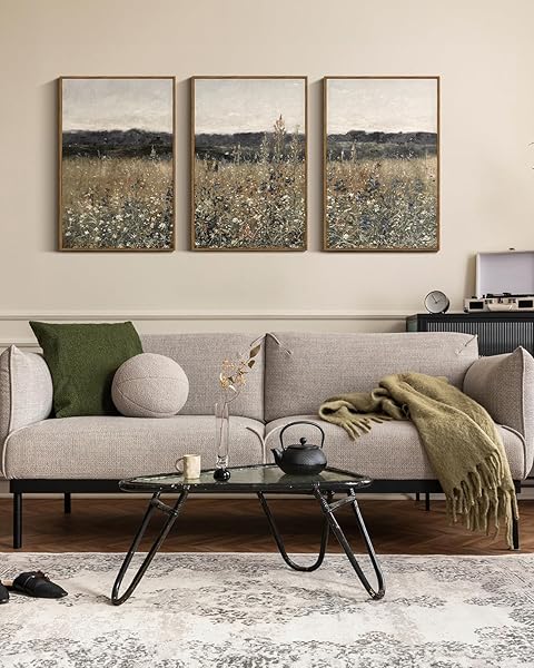 INSIMSEA OVERSIZED VINTAGE LANDSCAPE ART FOR LIVING ROOM BEDROOM,3PCS, EXTRA LARGE FRENCH COUNTRY PAINTINGS WALL DECOR FOR HOME, RUSTIC FARMHOUSE MEADOW FRAMED CANVAS PRINTS PICTURE,16X24IN