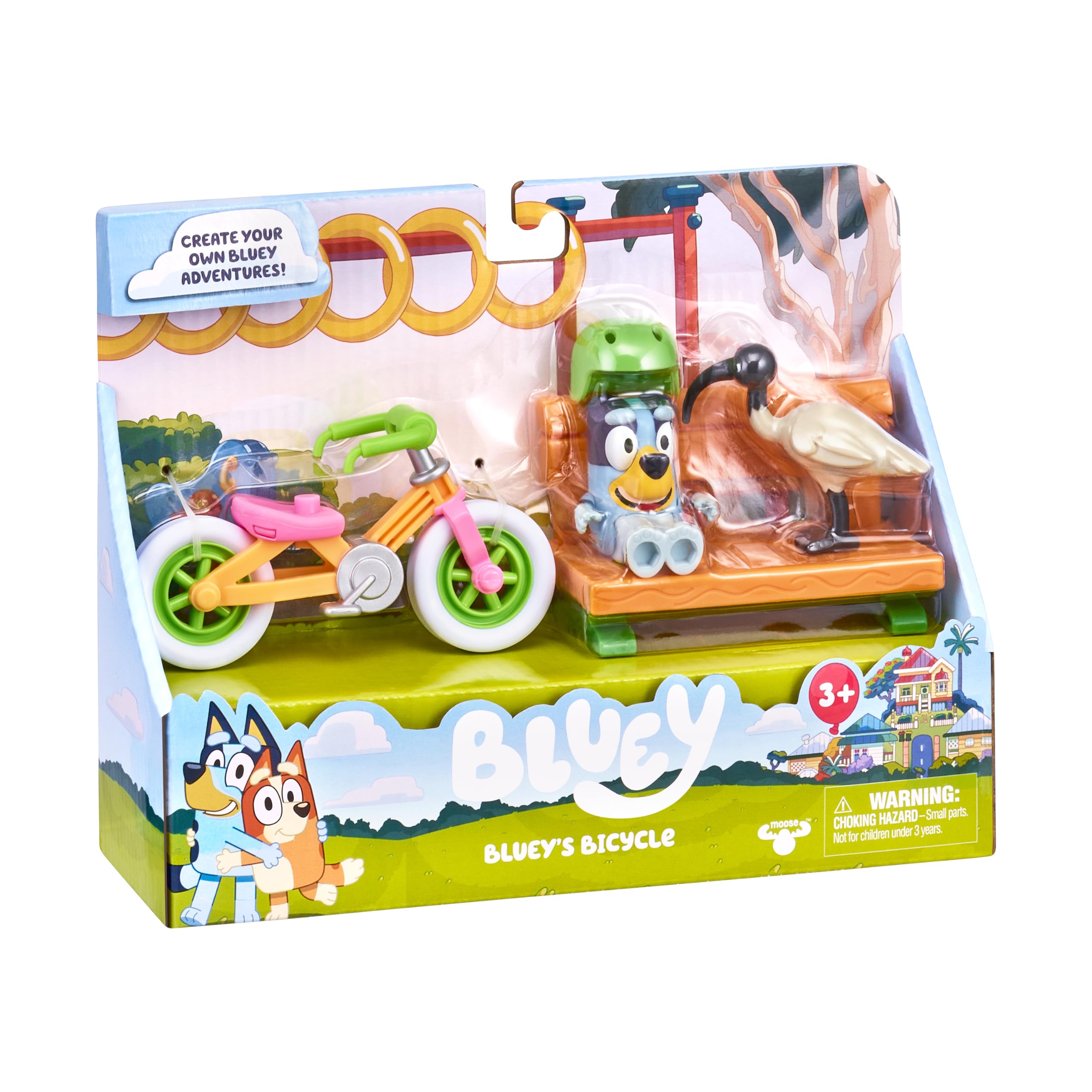 Bluey's Bicycle Playset; Official 2.5-3 inch Collectable Bluey Action Figure Including Bluey's Bike, Helmet, Bench and Bin Chicken Accessories