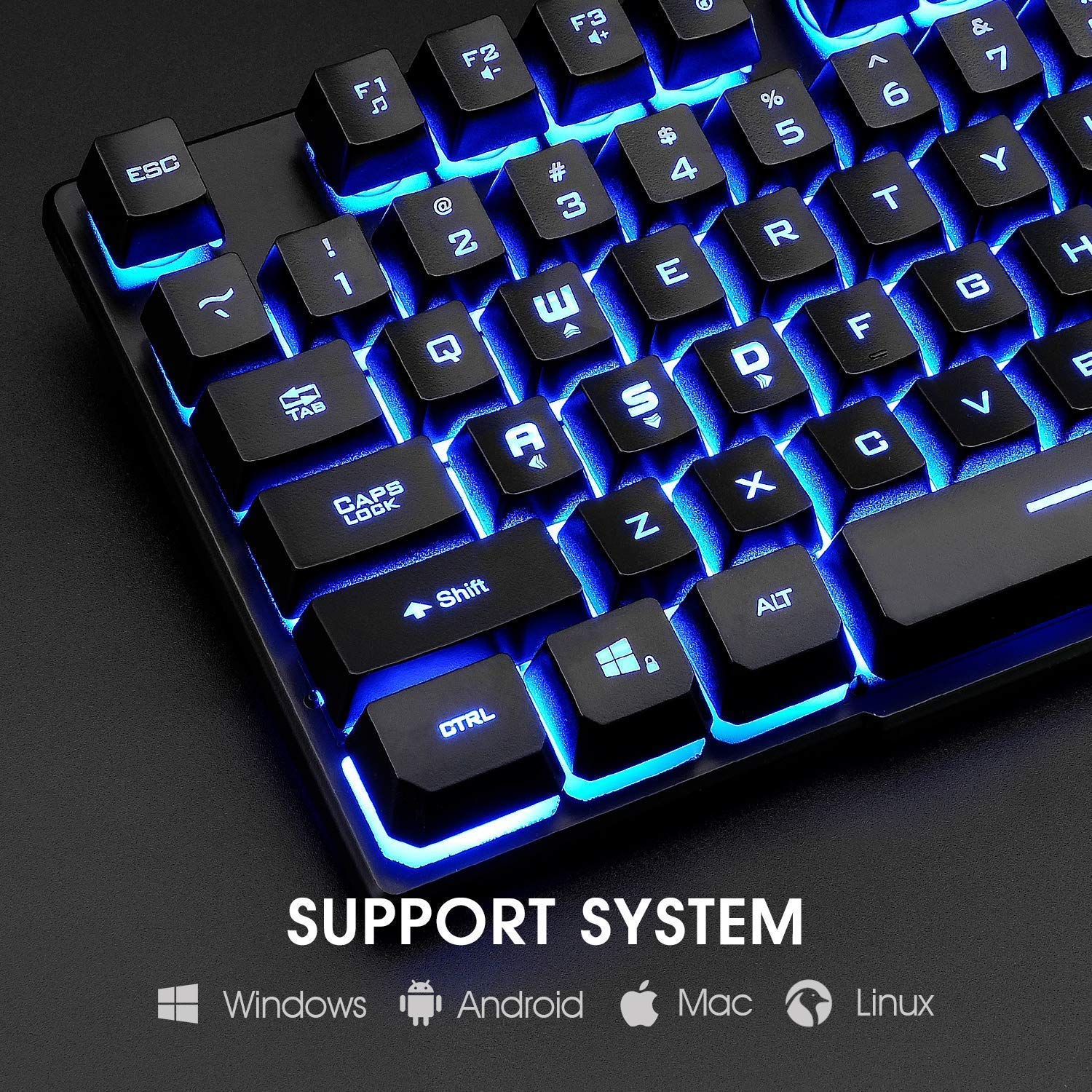 Rii RK100 3 Colors LED Backlit Mechanical Feeling USB Wired Multimedia Gaming Keyboard, Office Keyboard for Working or Primer Gaming,Office Device