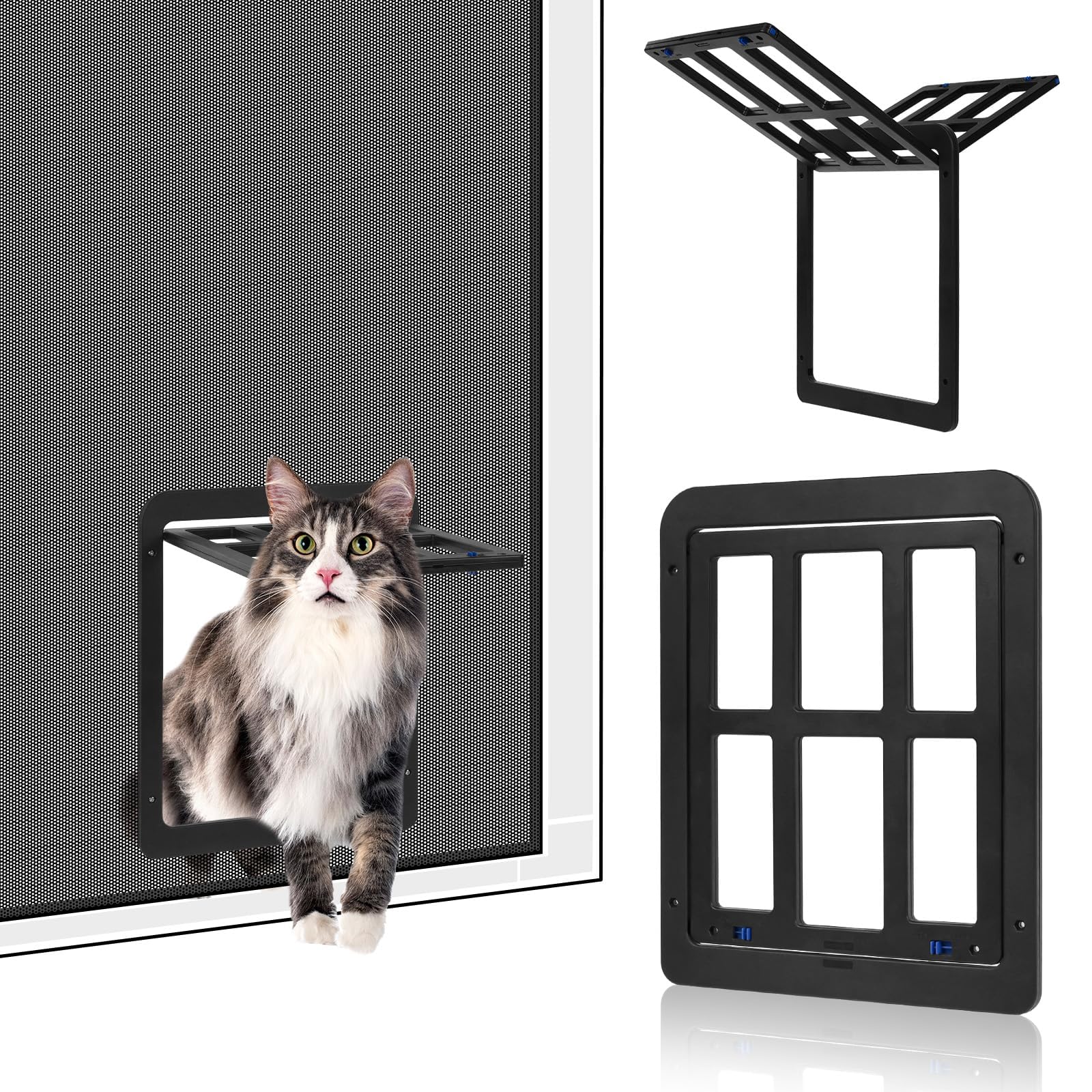Adiwo Magnetic Dog Flap, Cat flap, Durable Dog Screen Door, Automatic Lock Pet Door Cover for Small Dogs Puppies Cats, Black Sturdy Pet for Sliding Screen Door Window Porch
