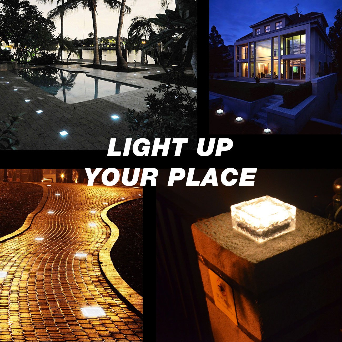 ELWEY Glass Brick Light with Solar Powered Light Sensor LED Cube Lamp for Garden, Patio & driveway Outdoor Decoration [Cool White]