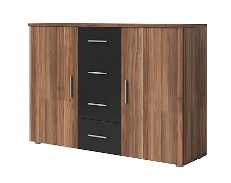 Kommode Sideboard VERA (nußbaum rot / schwarz)