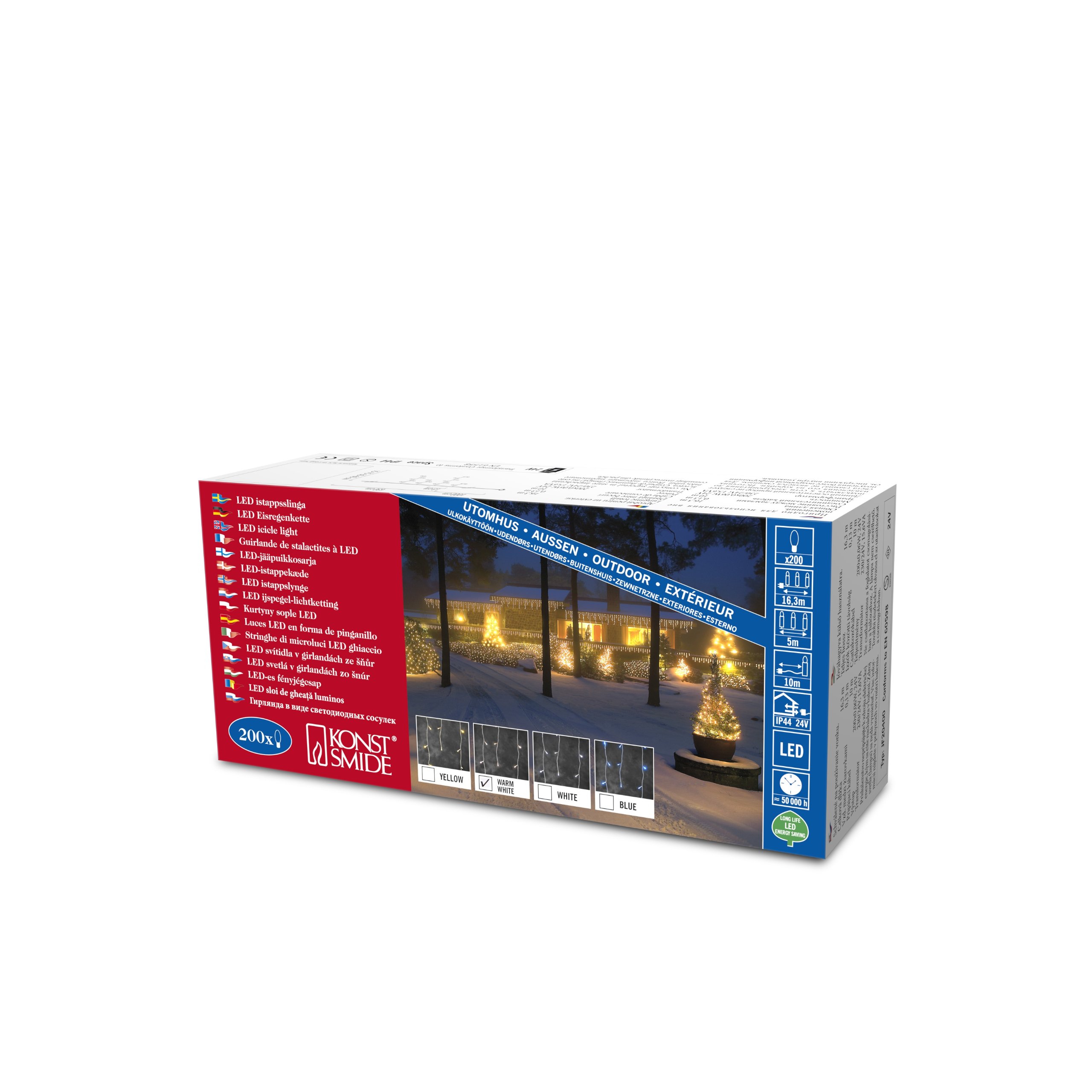 Konstsmide 102 LED Icicles Light Curtain 2733, for Outdoor use (IP44) 24 V External Transformer/200 Warm White LEDs, White Cable