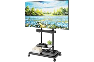 ECOTINY Steel Base Rolling TV Stand with Soundbar Mount for 50-90 inch TVs up to 154lbs, Swivel&Tilt Mobile TV Stand with Large Storage, Height Adjustable Heavy-Duty TV Cart, Max VESA 600x400mm, Black