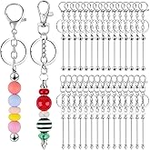 30PCS Beadable Keychain Bars, Kalolary Silver Metal Bead Keychains Bars Beads DIY Blank Removable Beadable Keychain Bar for Keychains DIY Crafts Pendant Jewelry Making