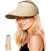Senker Fashion Sun Hats Visor for Women, Straw Beach Hat Adjustable Wide Brim Ponytail Packable for Summer Travel UPF 50+