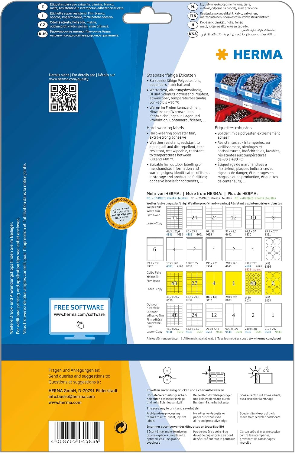 HERMA Self Adhesive Film Labels, 4 Labels per A4 Sheet, 10 Sheets, 105 x 148 mm, 40 Labels - Image 3