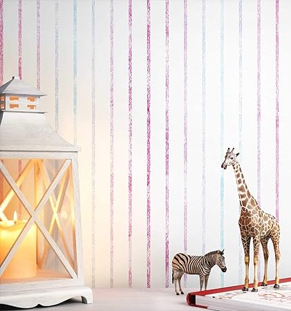 NEWROOM Kindertapete Creme Streifen Kinder Papiertapete Rosa Weiß schöne moderne edle
