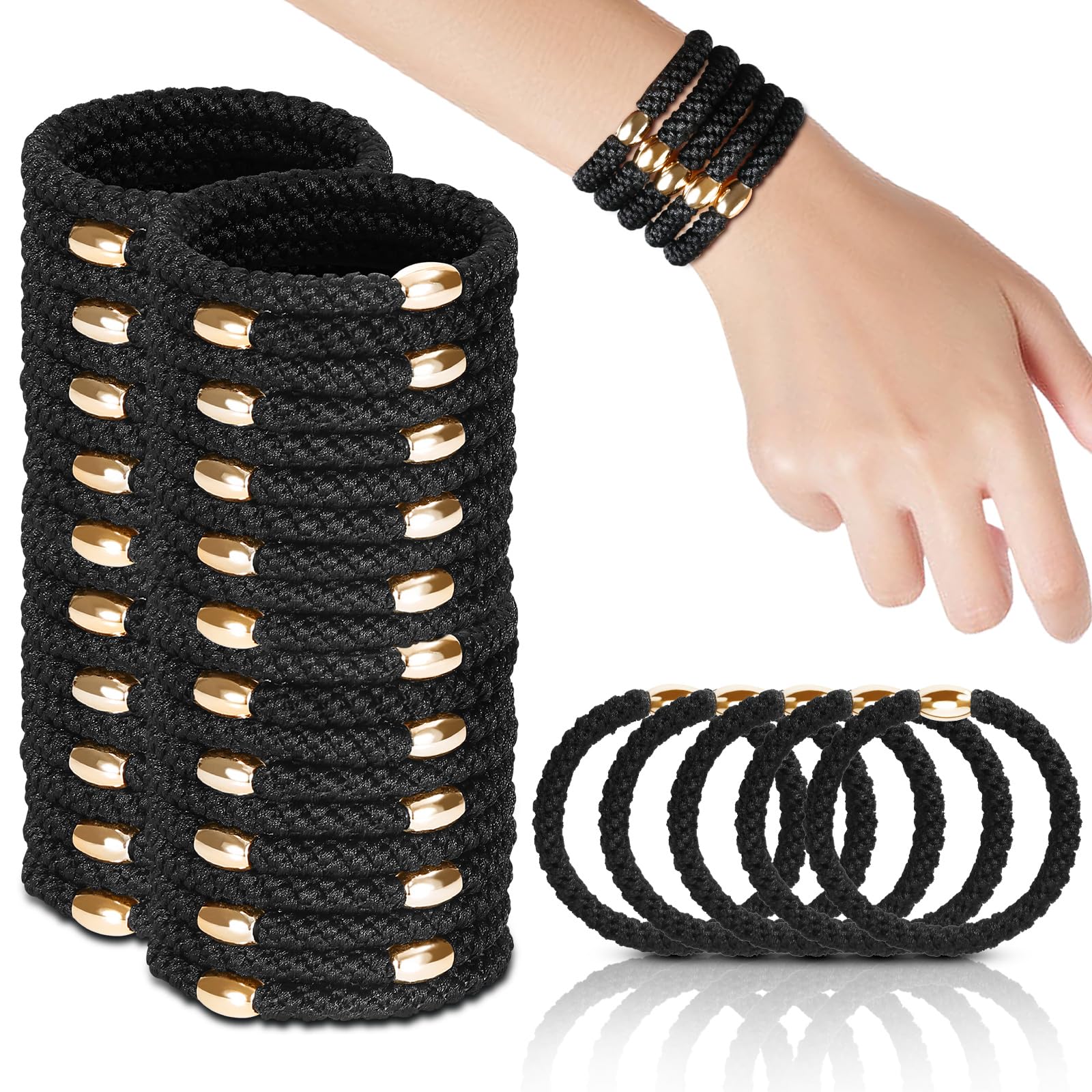 FORENEE Hair Ties No Damage - 60PCS Ponytail Holders - Elastic Hair Ties for Thick Hair - Braided Hair Bands for Women Girls's Hair - Black Image