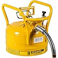 Justrite AccuFlow 7325230 Type II Galvanized Steel Transport and Dispensing Flammable Safety Can with 1" Flexible Spout, 2.5 Gallon Capacity, Yellow