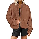 ANRABESS Womens Fuzzy Fleece Jacket Fall Casual Long Sleeve Cropped Sherpa Button Down Shacket Coats Outwear With Pockets