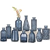 Glass Bud Vases Set of 10, Blue Small Flower Vase in Bulk for Centerpieces, Mini Vintage Vases for Rustic Wedding Vintage Home Table Decor
