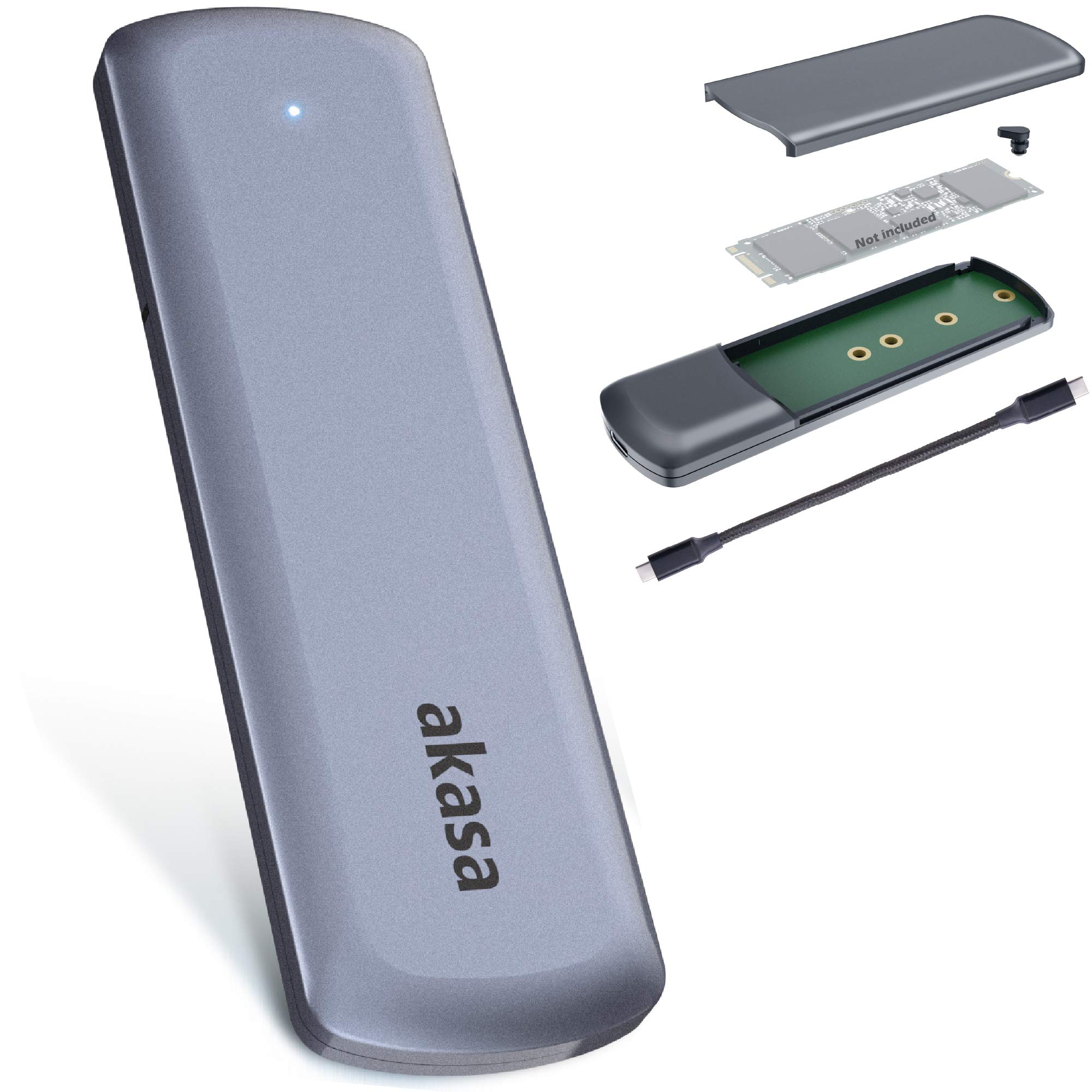Akasa Portable M.2 SATA / NVMe SSD to USB 3.2 Gen 2 Aluminium Enclosure | Tool-Free SSD External Enclosure | 10Gbps Transfer Rate | Tech for Techs Recommended | Space Grey | AK-ENU3M2-05