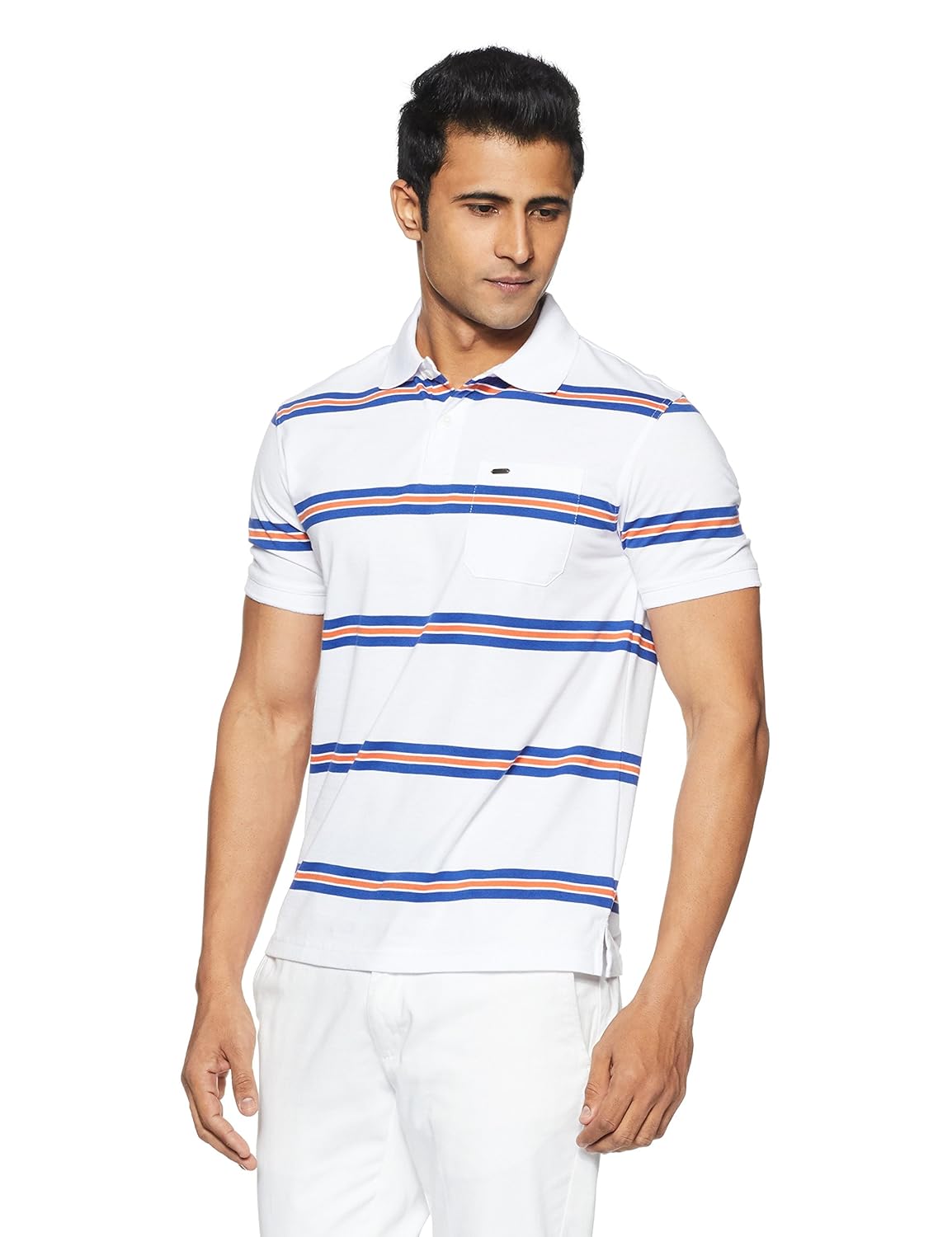 peter england men's striped regular fit synthetic polo