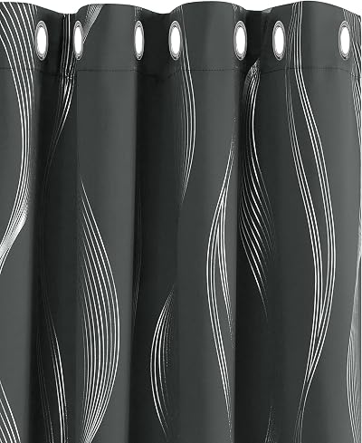 Deconovo Thermal Curtains Silver Wave Foil Printed Blackout 2 Panels 52x54 Inch