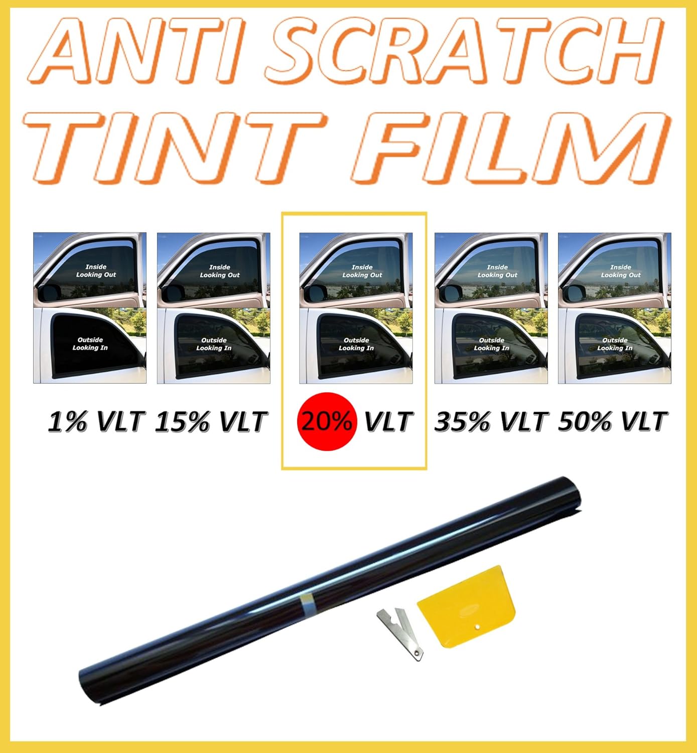 ANTISCRATCH PROFESSIONAL CAR WINDOW TINT FILM DARK SMOKE BLACK 20