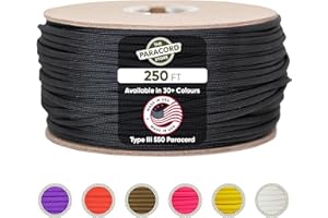 The Paracord Store | Type III 550 Paracord - 250 FT Spool, Blank | Heavy Duty 7 Strand Tactical Paracord - USA Made Nylon Outdoor Parachute Cord for Camping, Fishing & More - Survival Cord
