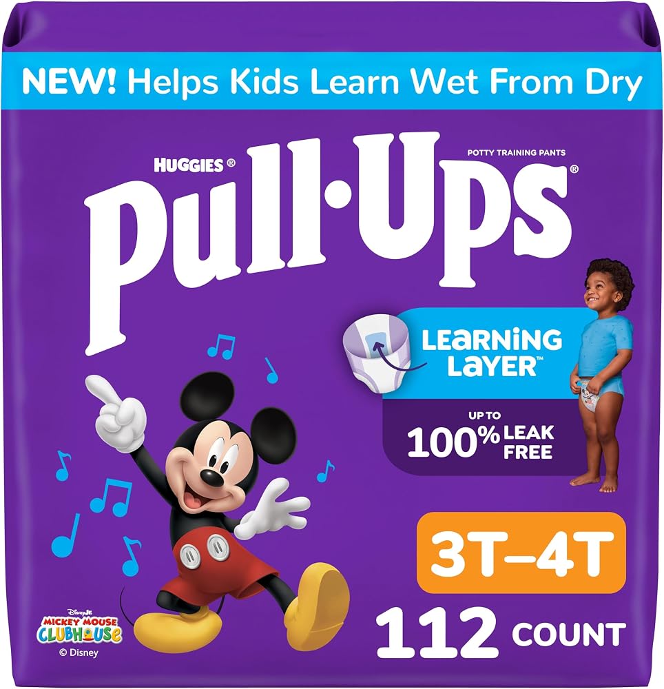 Pull-Ups Boys' Potty Training Pants, Size 3T-4T, 112 Count | Easy Open Sides, Refastenable Fit, Wetness Indicator, Soft & Bre