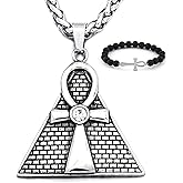 Gungneer Egypt Pyramid Ankh Necklace Pendant Stainless Steel Chain Key of Eternal Life Spiritual Jewelry Men Women