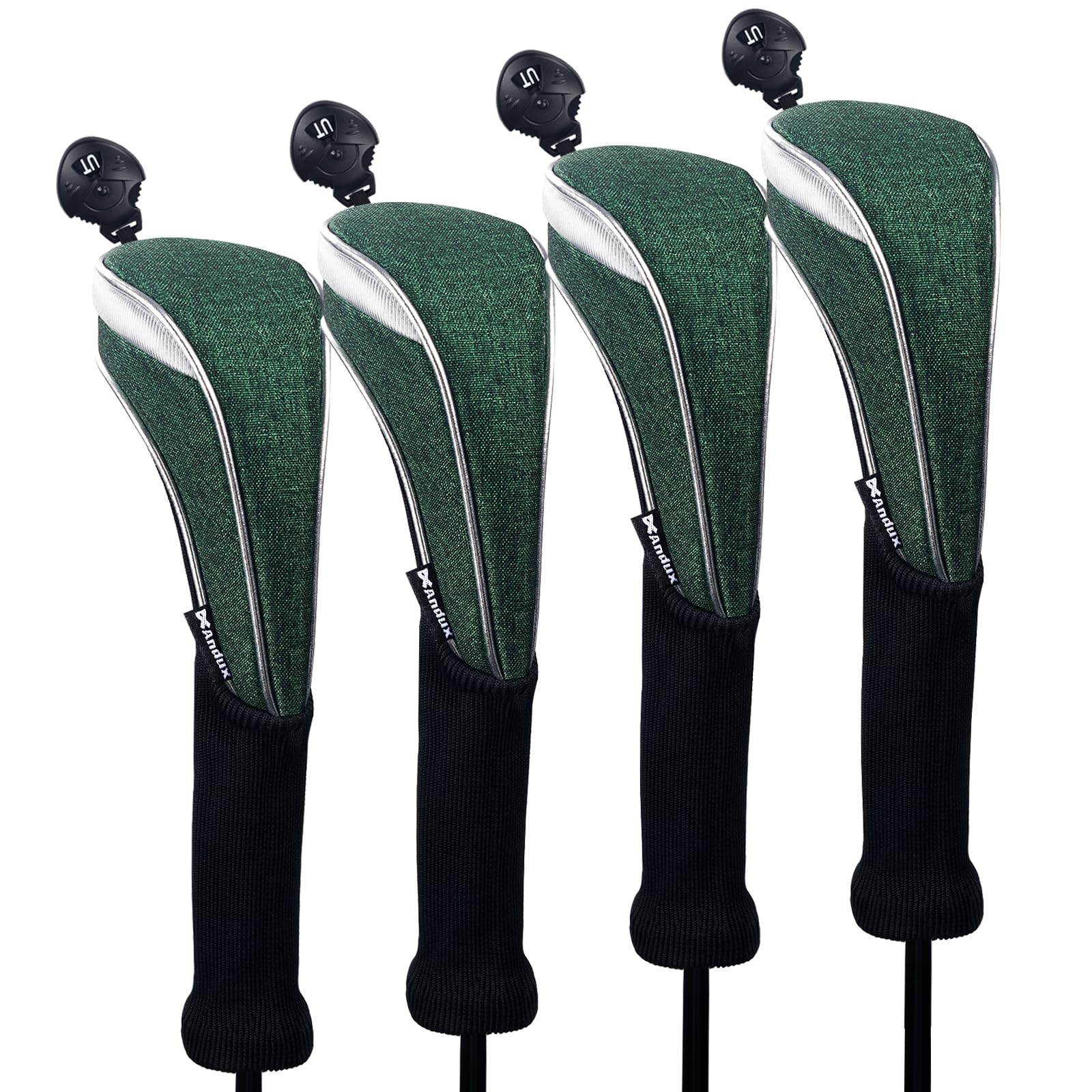 Andux 4 Pack Nylon Long Neck Golf Hybrid Club Head Covers with Dial No. Tag CTMT-03 Black/army green