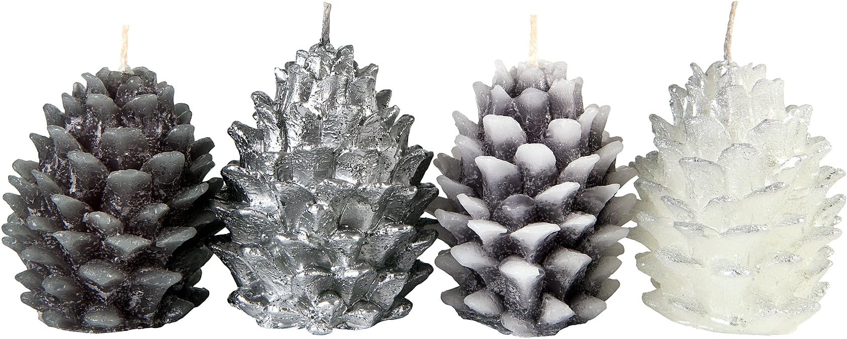 Candle Atelier 'Cedar Cones' (Silver Theme) 3" Handmade Table Decor Candles, Box of 4