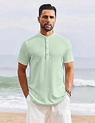 COOFANDY Men's Henley Short Sleeve Summer Beach