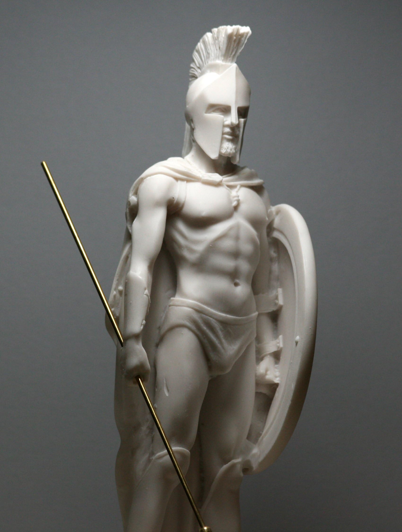 greekartshop Spartan King Leonidas Shield & Spear Cast Marble Statue Sculpture Figurine 9.45 inches