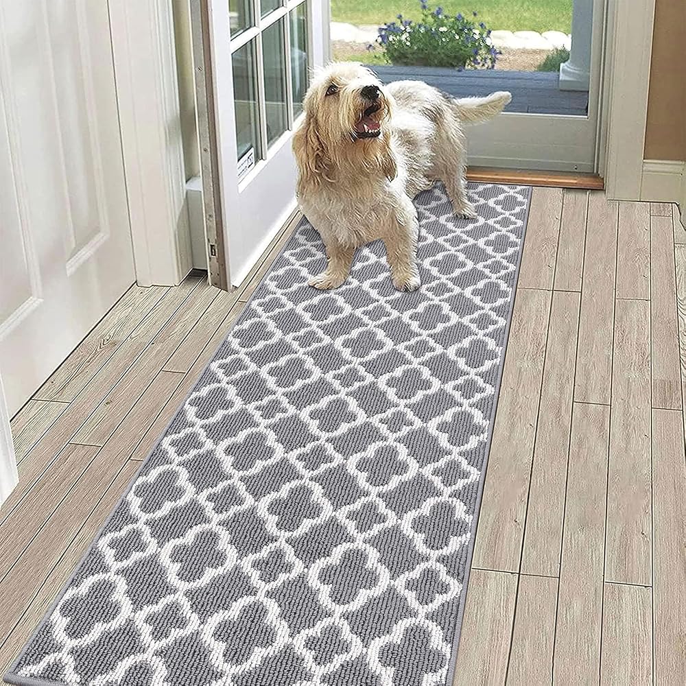 SHACOS Carpet Runner 60x180cm Grey Non Slip Hallway Geometric Trellis