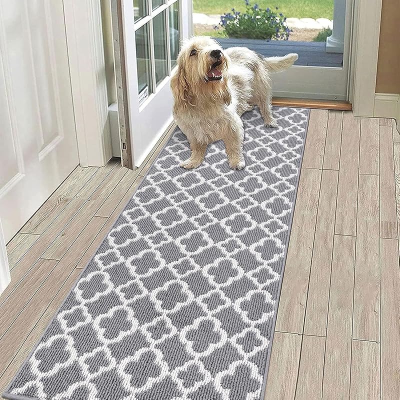 SHACOS Carpet Runner 60x180cm Grey Non Slip Hallway Geometric Trellis