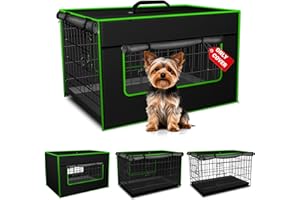 Bethshaya Dog Crate Cover - Durable 600D Polyester Protective Cage Cover for 24/30/36/38/42/48/54 Inch Dog Crate, Indoor Outdoor Kennel Cover (Black)