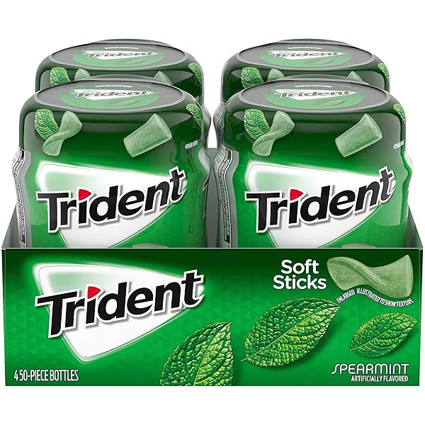TRIDENT UNWRAPPED SPEARMINT SUGAR-FREE CHEWING GUM, 4 BOTTLES OF 50 PIECES (200 TOTAL PIECES)