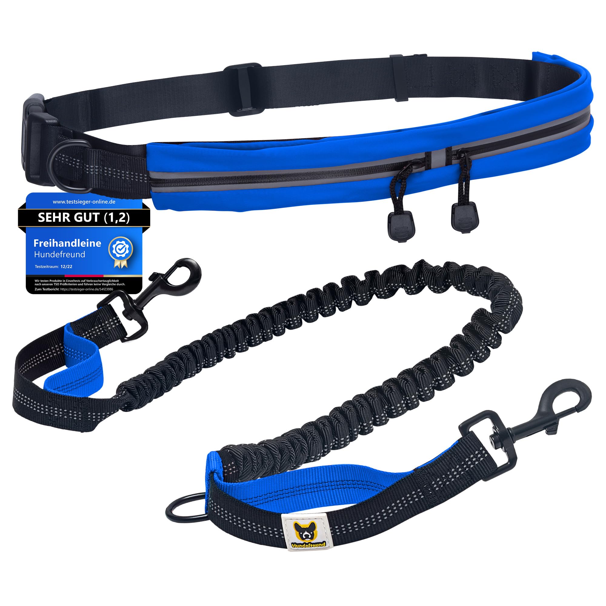 Hundefreund Jogging Lead with Running Belt Blue Dog Lead with Stretch and Shock Absorption 120 cm to 180 cm for Medium and Large Dogs Hands for Jogging Bicycle Pushchair