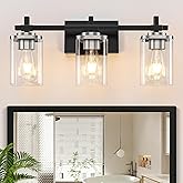 Spiglamm 3-Lights Black and Brushed Nickel Bathroom Light Fixtures, Modern Black and Nickel Vanity Light with Clear Glass Sha