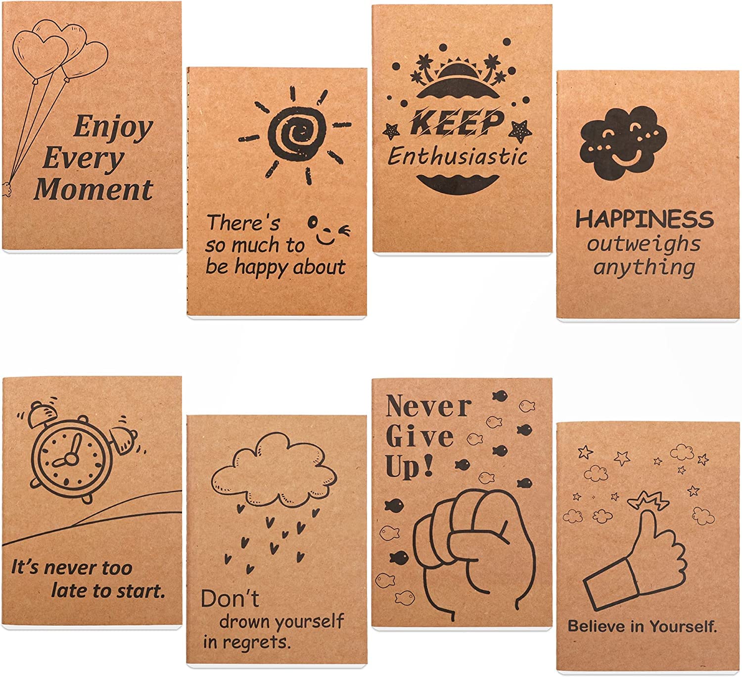 feela A6 Small Pocket Kraft Notebooks, 8 Pack Mini Pocket Size A6 Lined Notebook, 80 Pages Journal Notepads, Pack of Small Blank Journal Bulk for Women Kids Students Gift School Supplies, 10.4X14.7cm