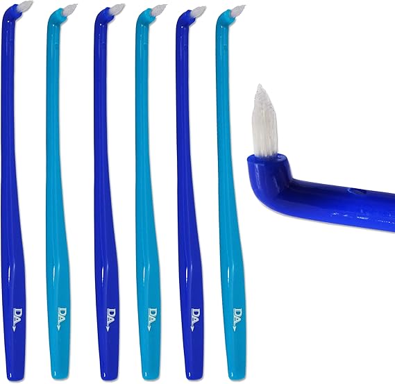 6 x Slim Interspace Toothbrush, Blue Brushes for Orthodontic Braces