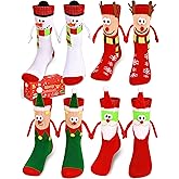 Itscolofy 4 Pairs Christmas Socks for Kids, Crazy Holiday Hand Holding Socks Funny Christmas Stocking Stuffers for Girls Boys