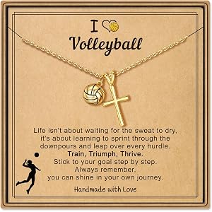 Turandoss Ball Sports Cross Necklace for Women | 14K Gold Plated, Soccer, Football, Basketball, Baseball, Volleyball, Tennis,