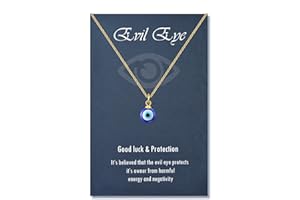 PPJew Evil Eye Necklace Chain Blue Eyes Amulet Pendant Necklace Ojo Turco Kabbalah Protection Adjustable Delicate Jewelry Gift for Women Girls（Silver/Gold）